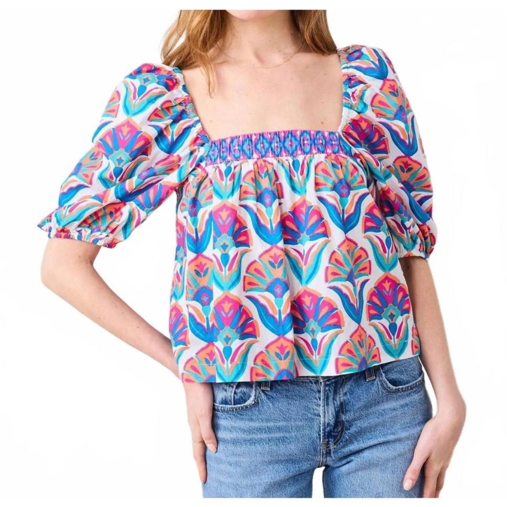 PRINTFRESH margot square neck floral blouse in multicolor XS cottagecore boho